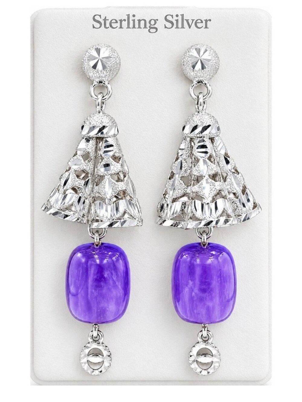 Large Amethyst Gemstones Filigree Earrings .925 Silver